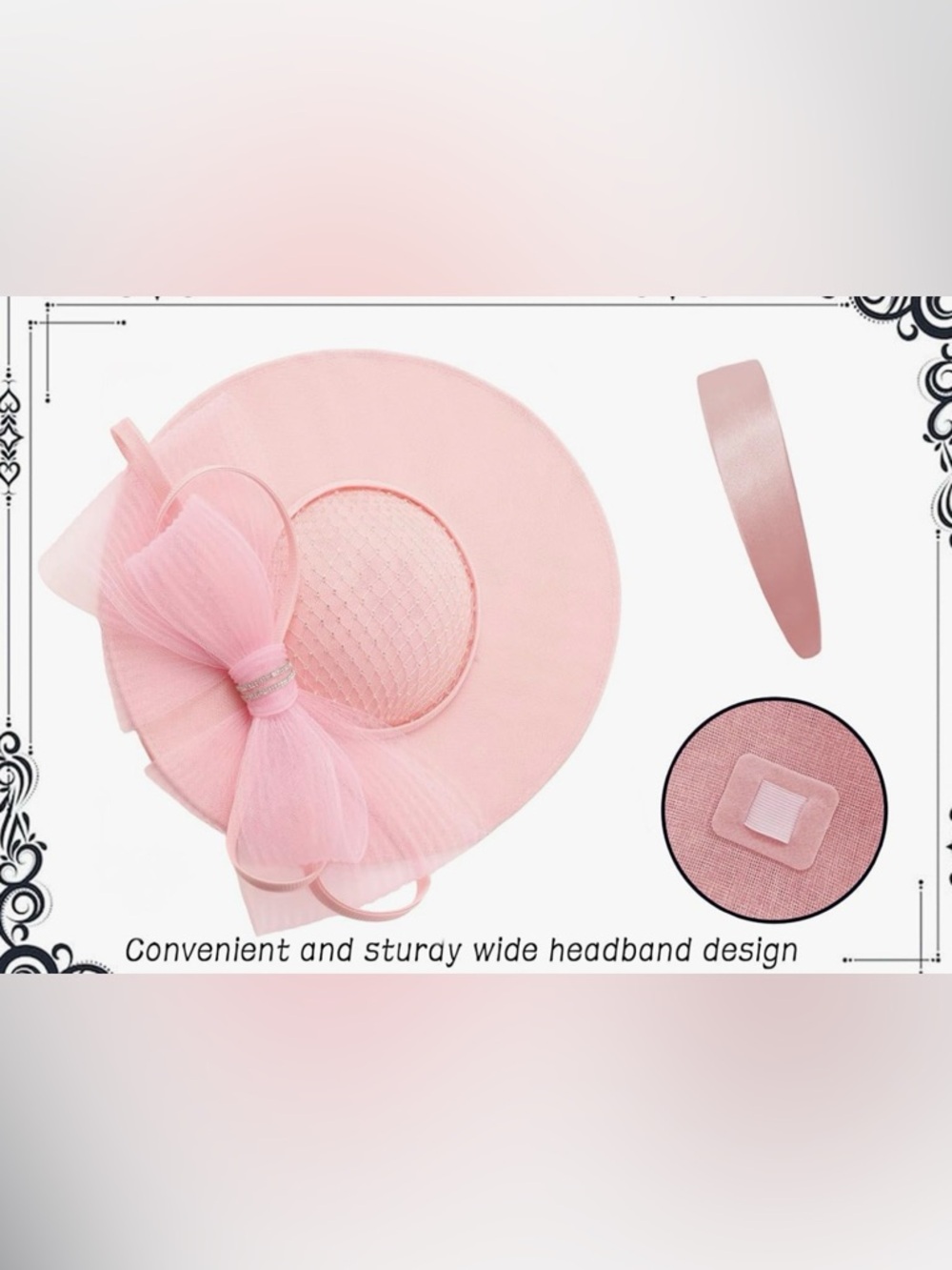 Elegant Pink Wide-Brim Fascinator Hat with Bow - Picture 3 of 4